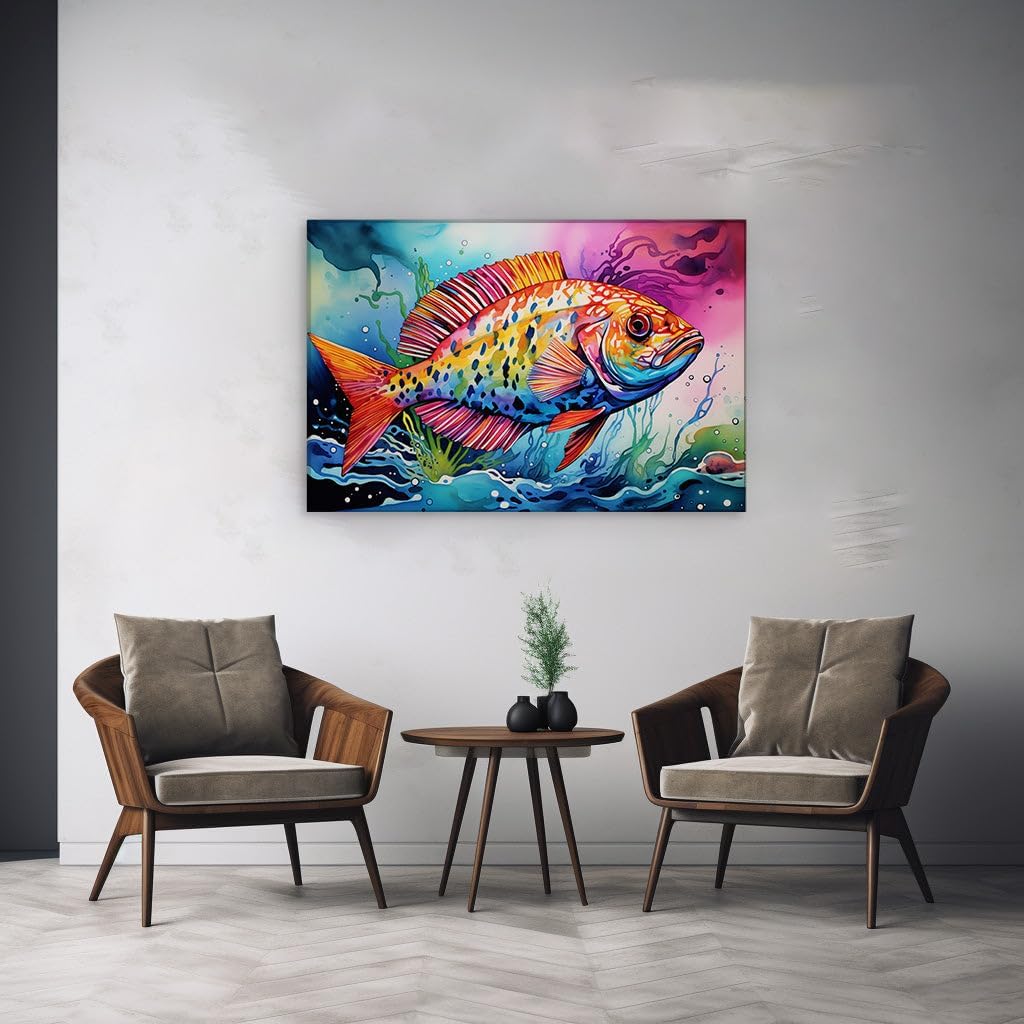 Canvas for Living Room. Leaping Colors: A Vivid Dance of Aquatic Brilliance, 27 x 18 inch Canvas Wall Art - Contemporary Masterpieces - Modern Home Decor