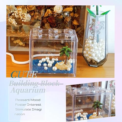 Miniatura 5 de Pequeño tanque de peces Betta, kit apilable de mini tanque de acuario con decoración de perlas de grava de acuario, pecera de 35 galones, tanque