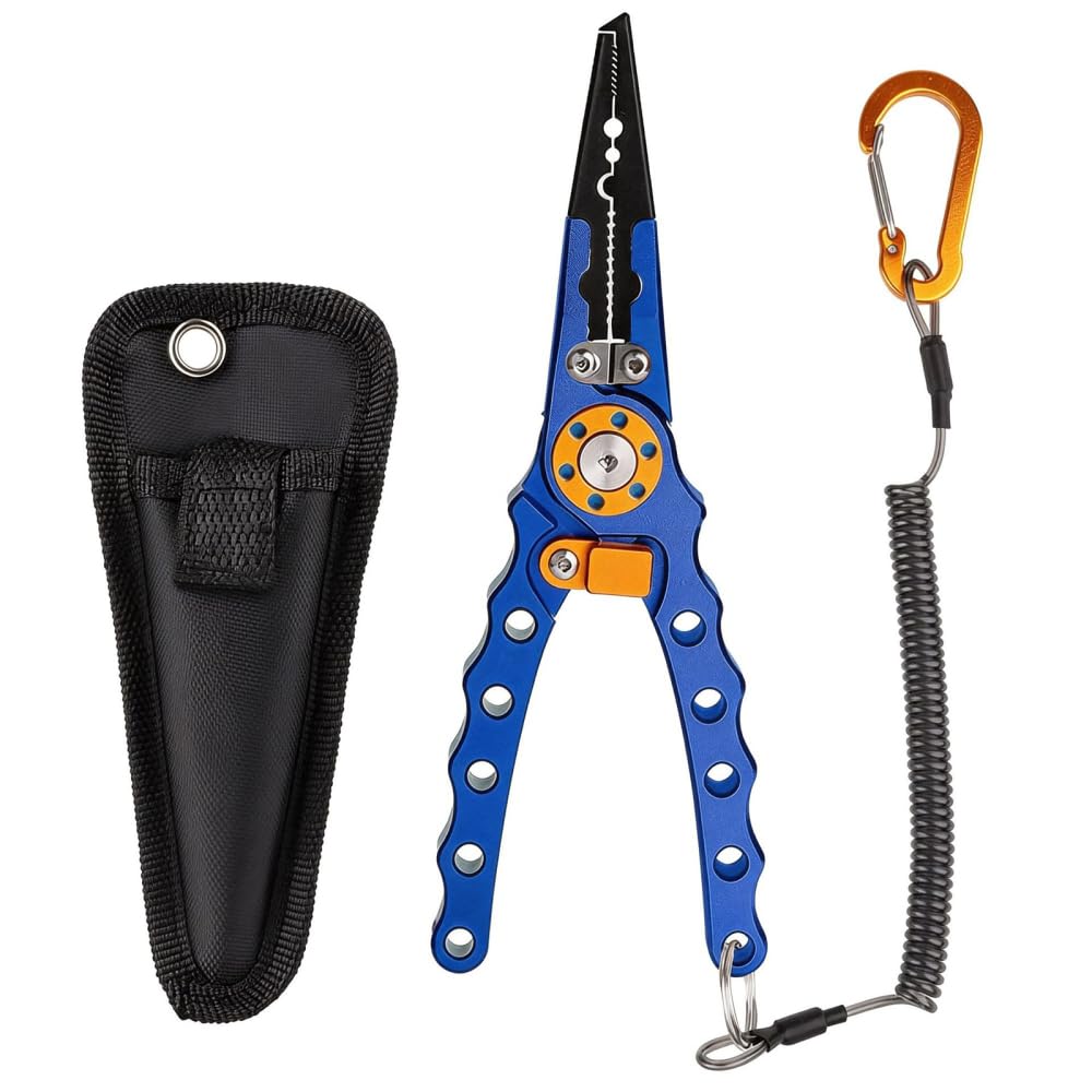 CARPJZ Aluminium Alloy Fishing Pliers, Long Nose Split Ring Remover Hook Cutter, Lure Fishing Tool with SecurityLock for Saltwater Freshwater Lightweight Tackle
