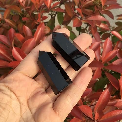 Miniatura 2 de Healing Aura Crystal 2PCS Natural Black Obsidian Obelisk Tower Mineral Crystal Stone Point Healing Hexagonal Wand