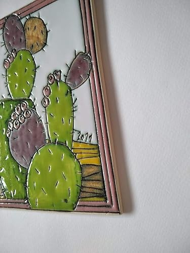 Miniatura 5 de Ceramic wall tile with cactus, Kitchen decor tiles, Hanging tile