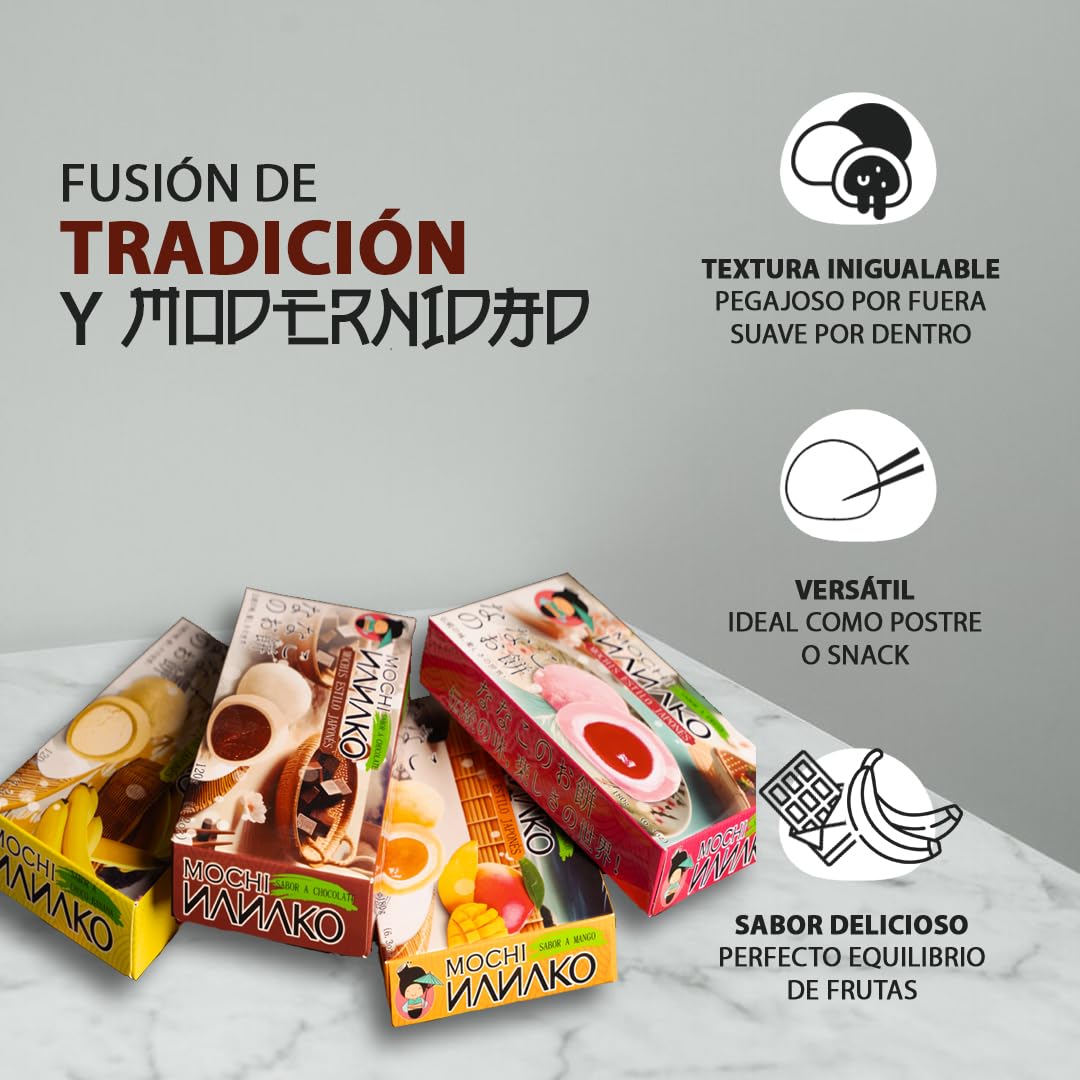 JAPON MARKET Pack 4 Mochis Japoneses: 2 de Mango y 2 de Chocolate - Dulce Asiático, Postre Exótico - 600g - Caja de Chuches Japonesas