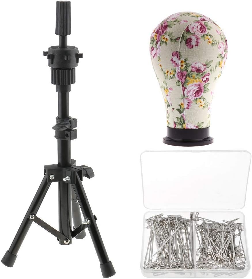 Mannequin Canvas Cork Head with Adjustable Tripod Stand 21-24 Inches for Wigs DIY Making, Salon Display, 150PCS T-Pins Included