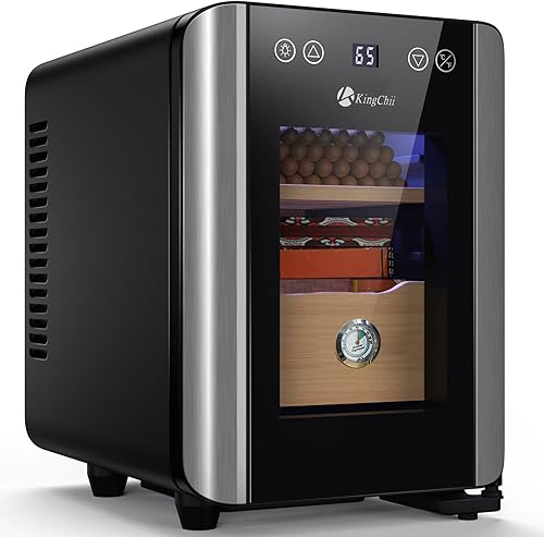 KingChii Humidores eléctricos de cigarros de 33 litros, gabinete de control de temperatura con estantes de madera de cedro español y higrómetro de