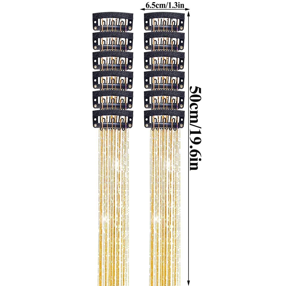 12 PCS Clip in Hair Tinsel Extensions Anti-slip Heat Resistant Shiny Tinsel Hair Extensions with Clips Champagne Sparkling Shinny Fairy Accessories for Women Girls Party Cosplay Halloween Christmas - Image 2