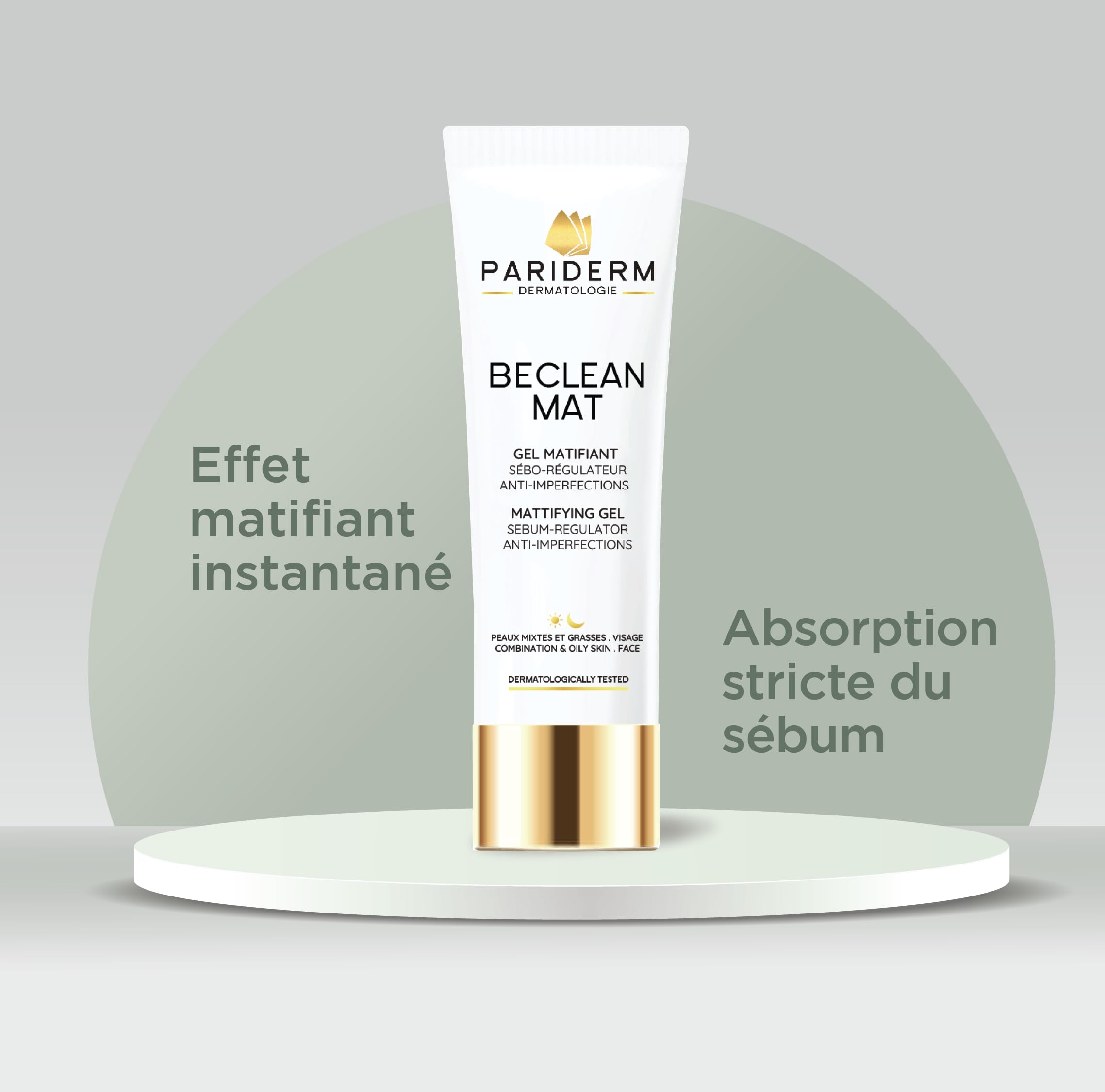 BECLEAN MAT – Gel matifiant et séborégulateur – Soin Visage Anti-Imperfection – Pour Peaux Mixtes, Grasses et à Tendance Acnéique – 50 ml