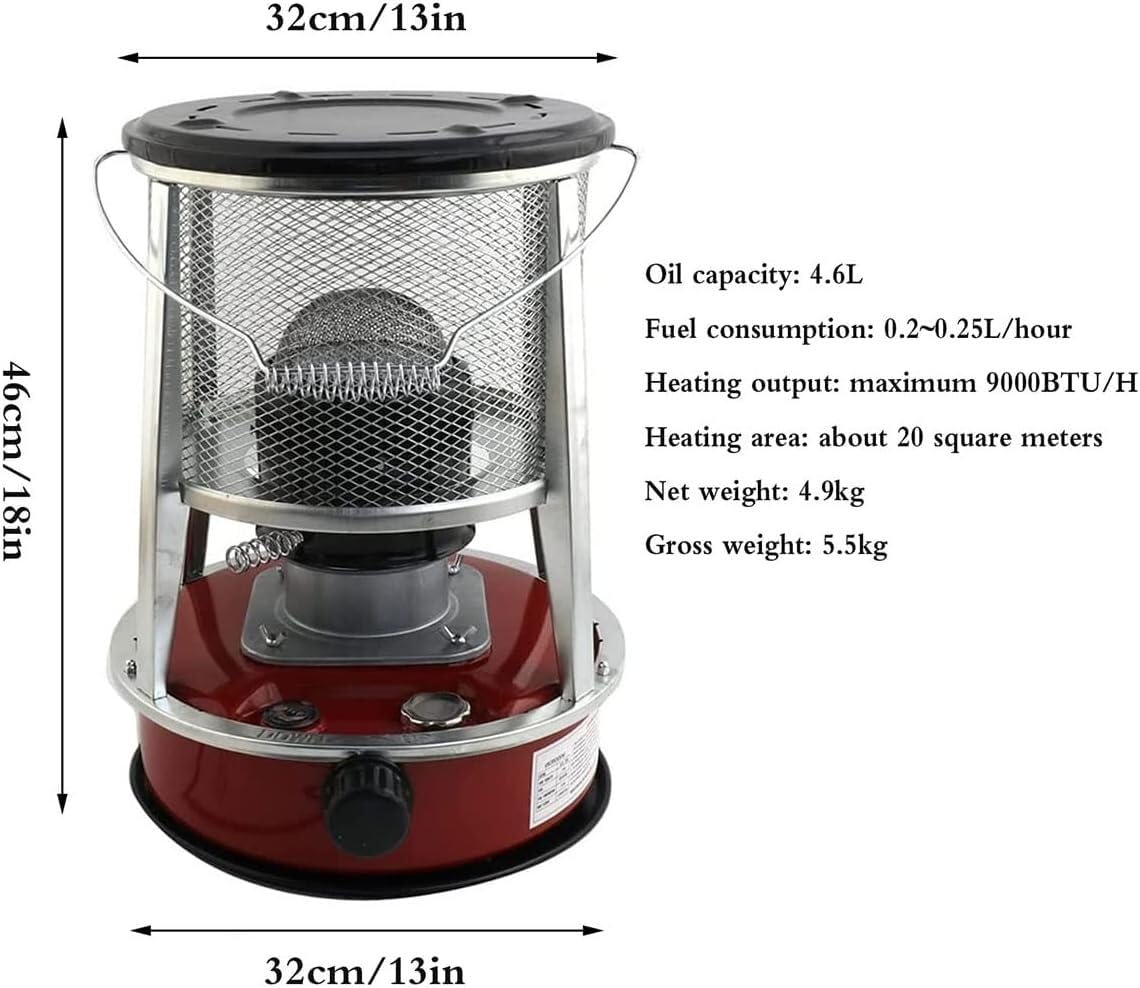 Piece na naftę do użytku w pomieszczeniach przenośny grzejnik 4,6L/6L konwekcyjne grzejniki olejowe nieelektryczna kuchenka do gotowania na zewnątrz Camping(Red (4.6L))