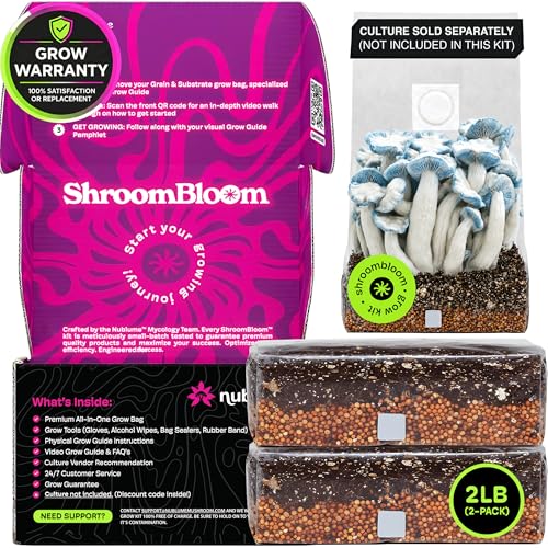 NuBlume Mushroom Grow Kit – All-in-One 2LB (2-Pack) Grow Bag with Self-Healing Port –...