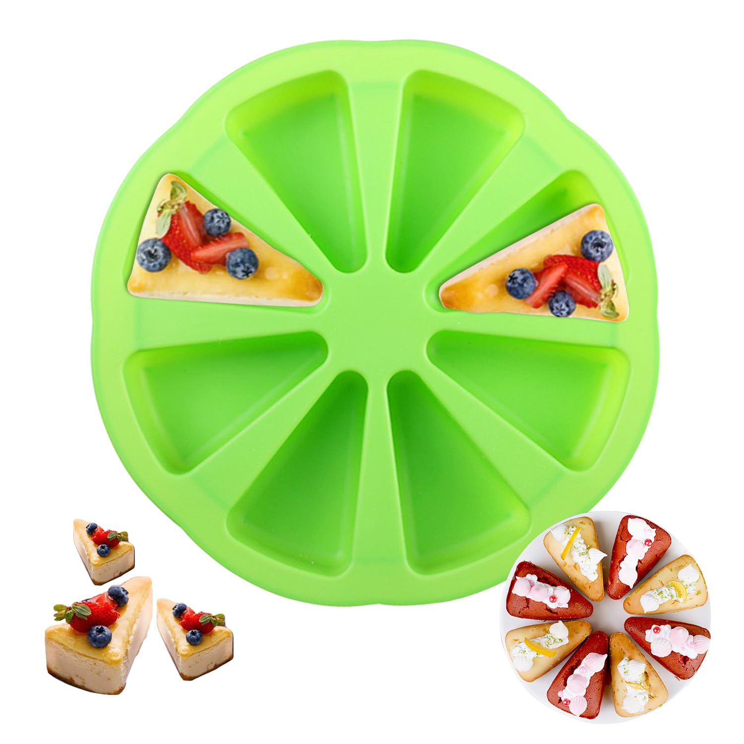 2 Stampi Per Torta Triangolari In Silicone - 8 Cavità, Per Dolci, Pizza, Pane, Rosso E Verde - Foto 10