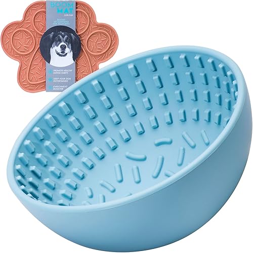 Generic Tazón de alimentación lenta con alfombrilla para lamer para perros, azul, silicona