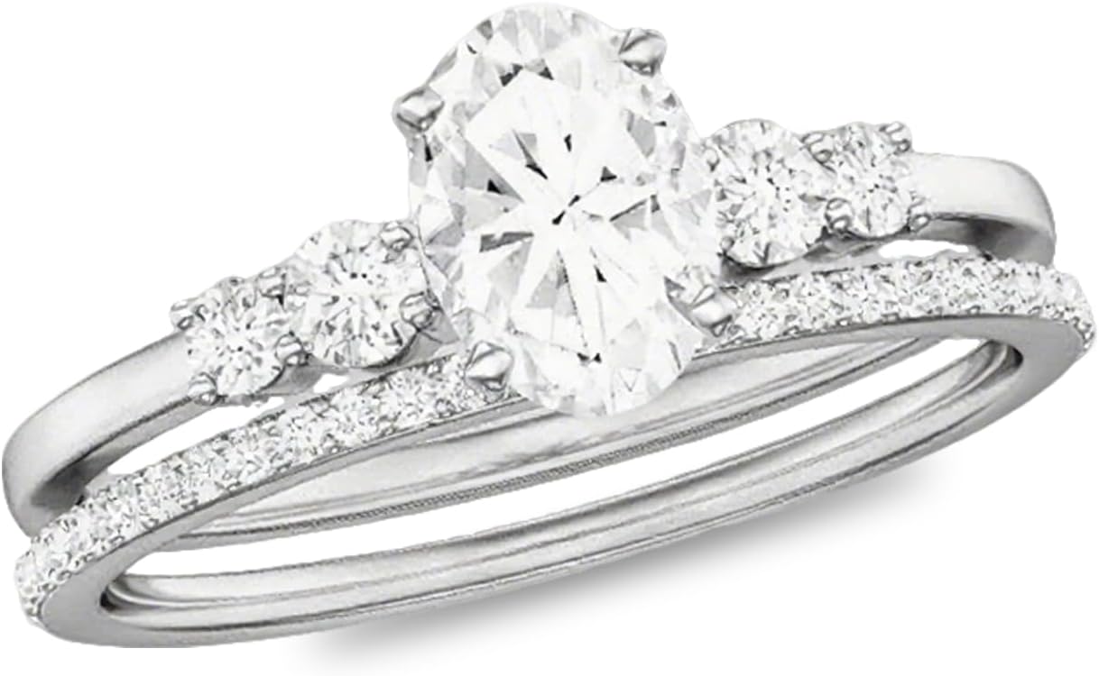 1-4Ct Oval Cut Moissanite Wedding Ring Set 10K 14K 18K White/Rose/Yellow Gold Oval Gemstone Engagement Ring Set Leaf Style Anniversary Promise Ring Set for Women and Wife