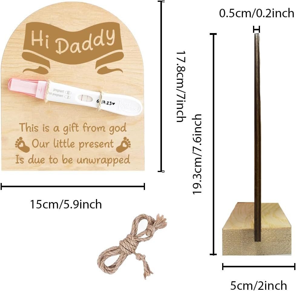 FREEBLOSS Wooden Pregnancy Announcement Sign Pregnancy Announcement for Dad Baby Reveal Ideas for Husband Hi Daddy Baby Keepsake Wooden Sign for New Dad, Ribbons - Image 2