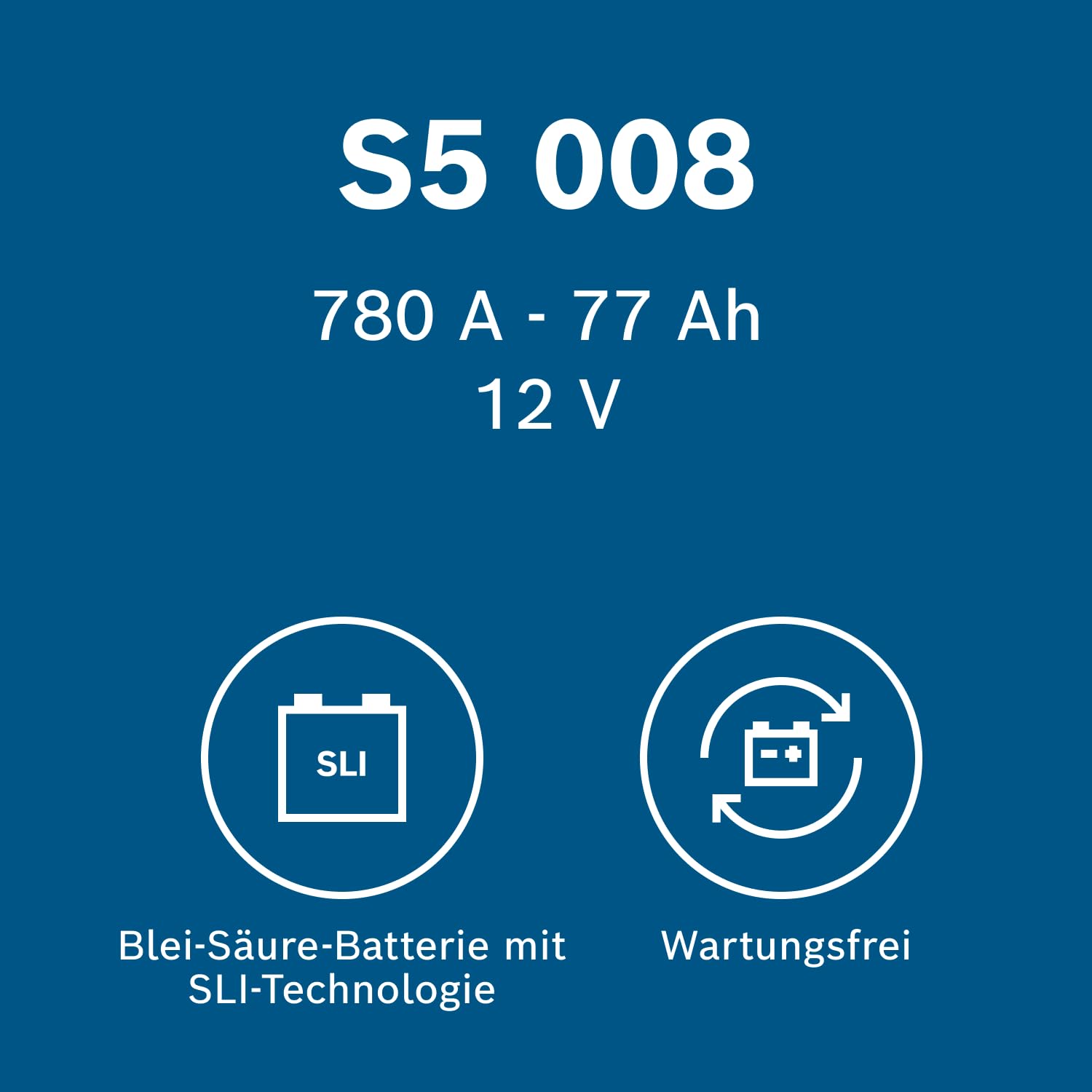 Bosch S5 008 Autobatterie 77 Ah - 780 A - 12 V, Blei-Säure-Batterie für Fahrzeuge ohne Start-Stopp-Automatik - Polarität: links - rechts +, 278 x 175 x 190 mm - für Kfz mit hohem Strombedarf | Fahrzeuge ohne Start-Stopp-Automatik - Polarität: links - rech