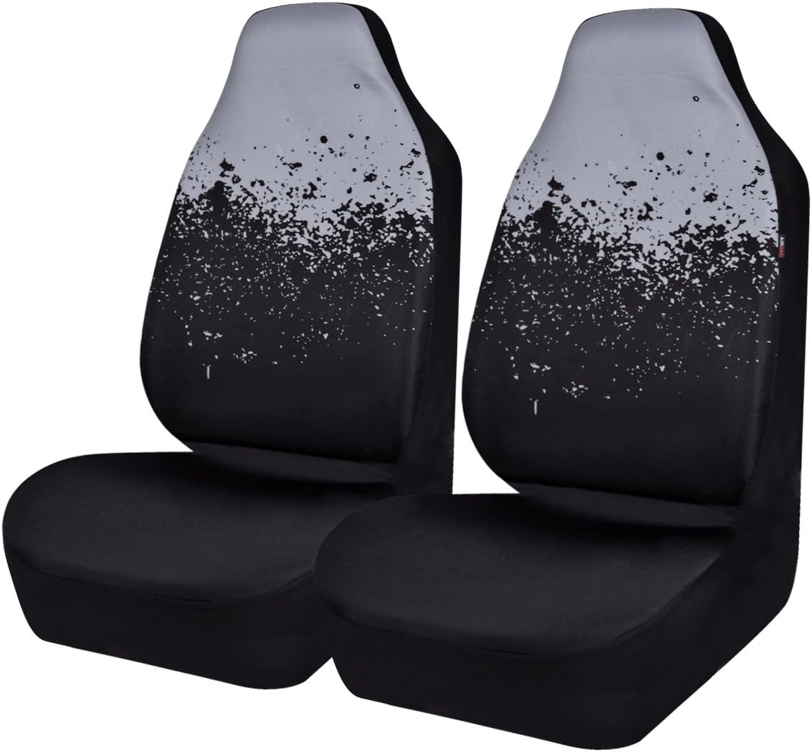CAR PASS Universal High Back Fashion Car Seat Covers for Car Truck Suvs,sedans,Vehicles,Airbag Compatible (Gray tie dye Front)
