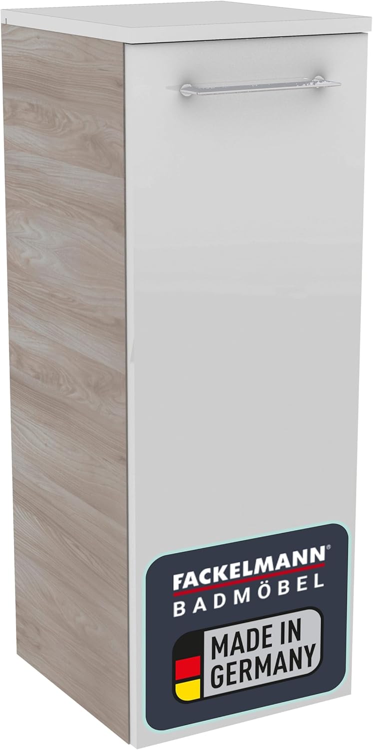 FACKELMANN Lima Vanity Unit / Bathroom Cabinet with Soft-Close System / Dimensions (W x H x D): Approx. 59 x 42 x 33 cm / High-Quality Bathroom Cabinet / Body: Brown / Front: White High Gloss