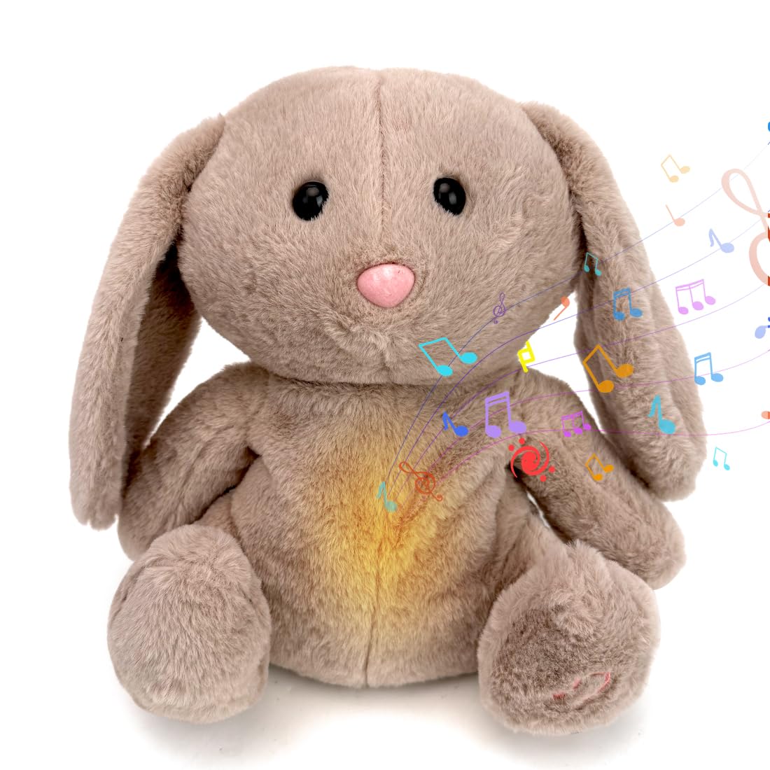 LOMUG Schlummer Conejo de peluche, ayuda a dormir para bebé, ayuda única para dormir bebés para recién nacidos, muñeca musical de conejo con movimiento de respiración y música, juguete ideal para