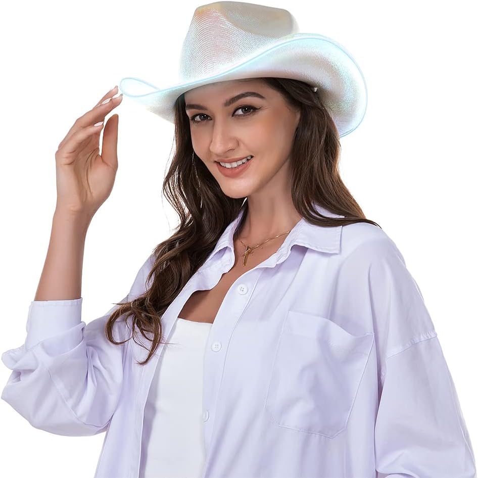 HSCTEKLight Up Holographic Space Cowboy Cowgirl Hat(Updated EL Wire)