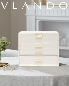 VLANDO Large Jewelry Box, 4 Layer Storage Organizer, Removable Dividers