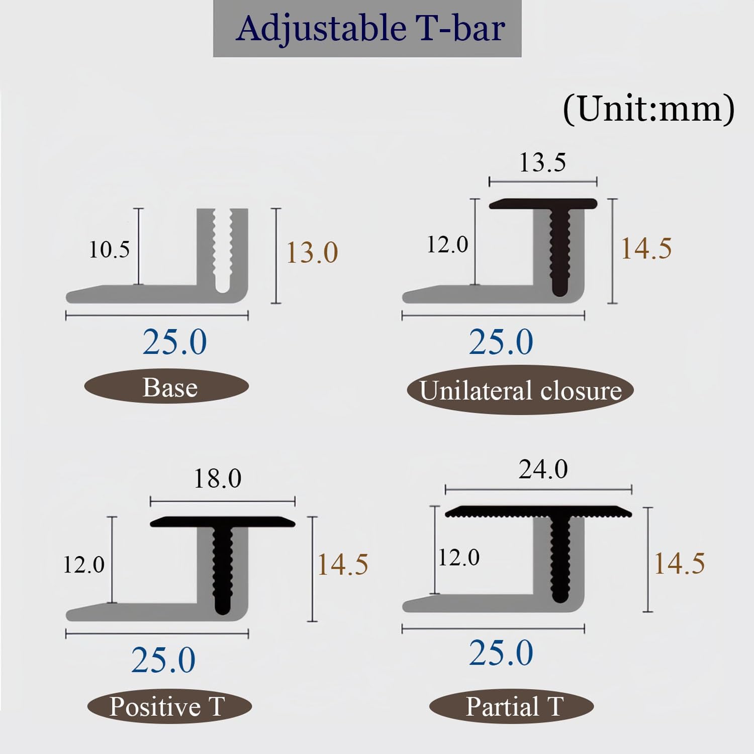 Lot De 3 Bandes De Transition De Sol En Aluminium Barre De Seuil En T, Comblent L'écart De Hauteur Entre 12 Et 18 Mm Pour Porte, Seuil, Transition Entre Carrelage Et Planches Stratifiées – Avec Base(C