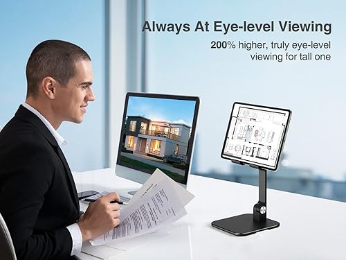 Miniatura 3 de elitehood Soporte de aluminio para iPad para escritorio ultraestable y resistente, soporte para tableta de altura ajustable, soporte portátil para