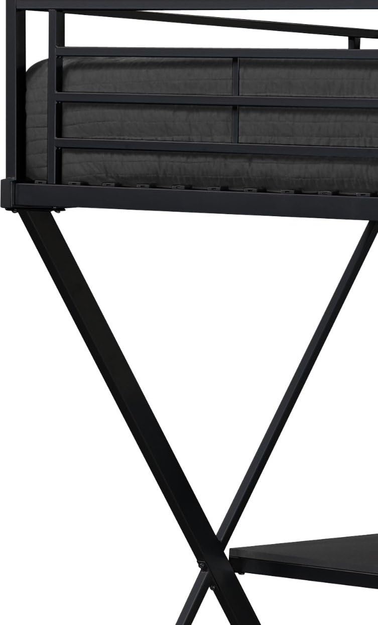 DHP X-Loft Metal Bunk Bed Frame with Desk - Space Saving Design - Twin, Black
