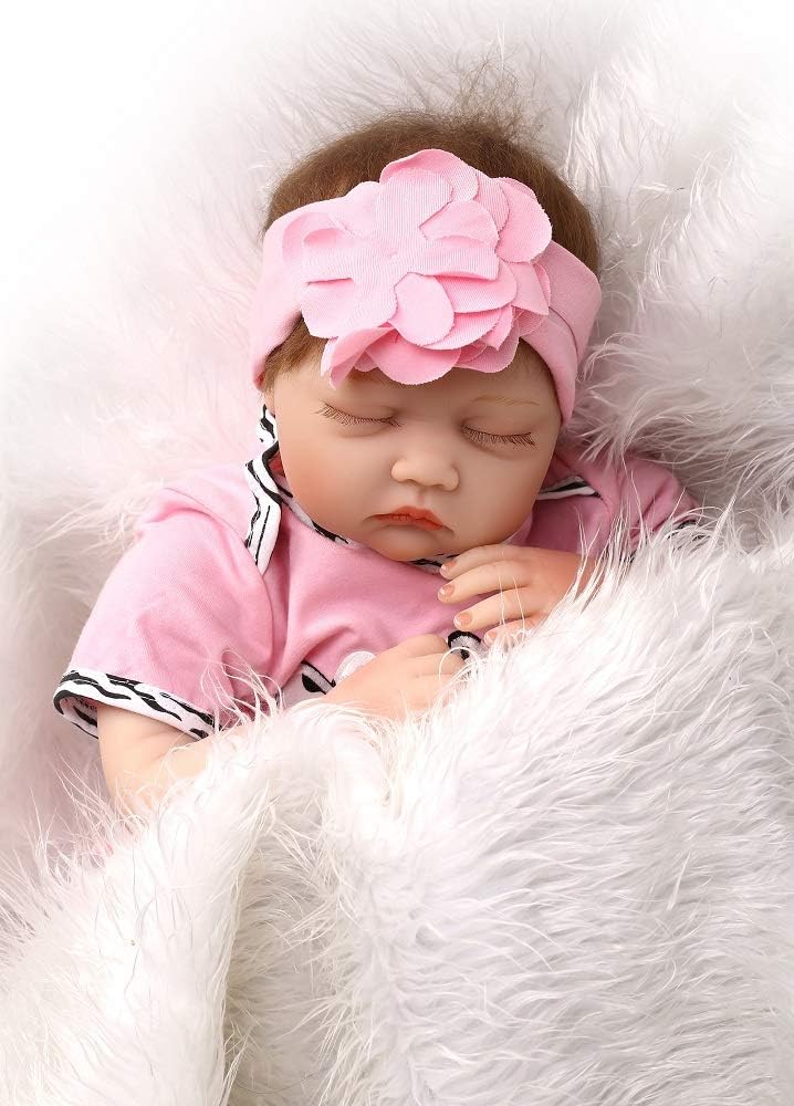 Pinky Reborn Soft Vinyl Silicone 22 Inch 55cm Sleeping Real Look Lifelike Reborn Baby Doll Realistic Newborn Baby Dolls Girl Toy Magnet Pacifier Xmas Gift
