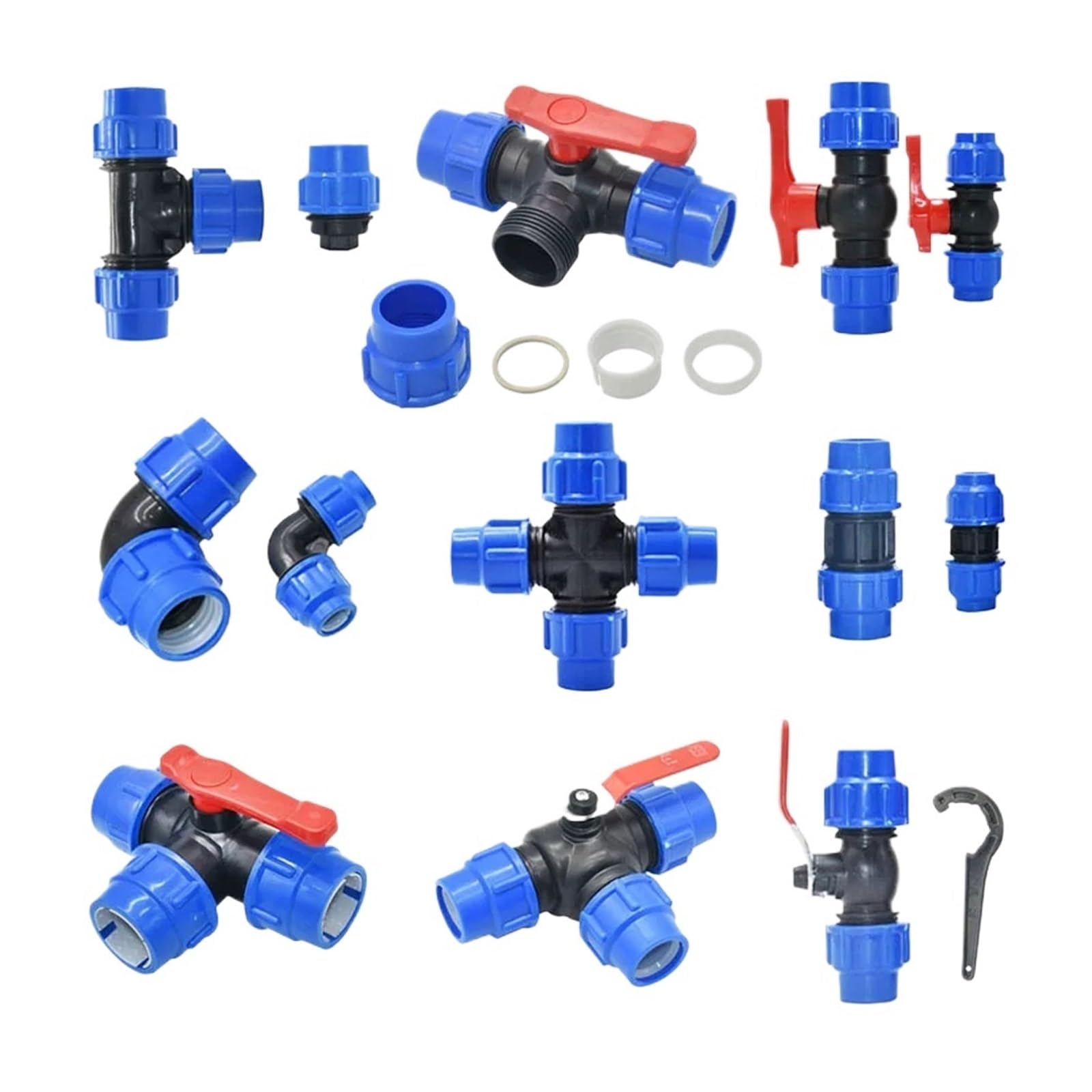 20/25/32/40/50/63mm tubo de plástico PE divisor de agua del grifo conector de válvula rápida accesorios de tubería de riego de granja de jardín