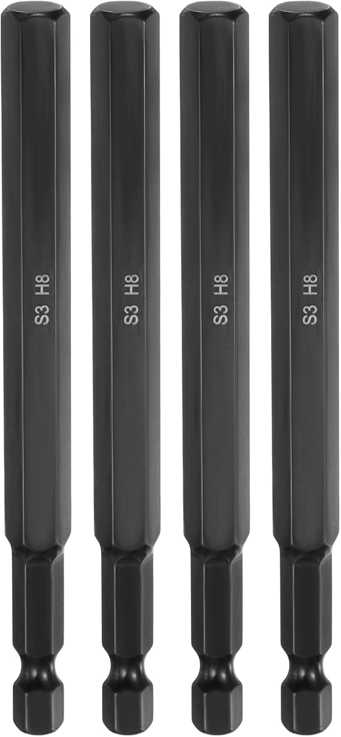 HARFINGTON 4pcs Flat Hex Head Drill Bit H8 (8mm) Magnetic Tip 1/4" Hex Shank 100mm (4") Long Mirror Polished Metric Hexagonal Screw Driver Screwdriver Bits Wrench Electric Power Tools