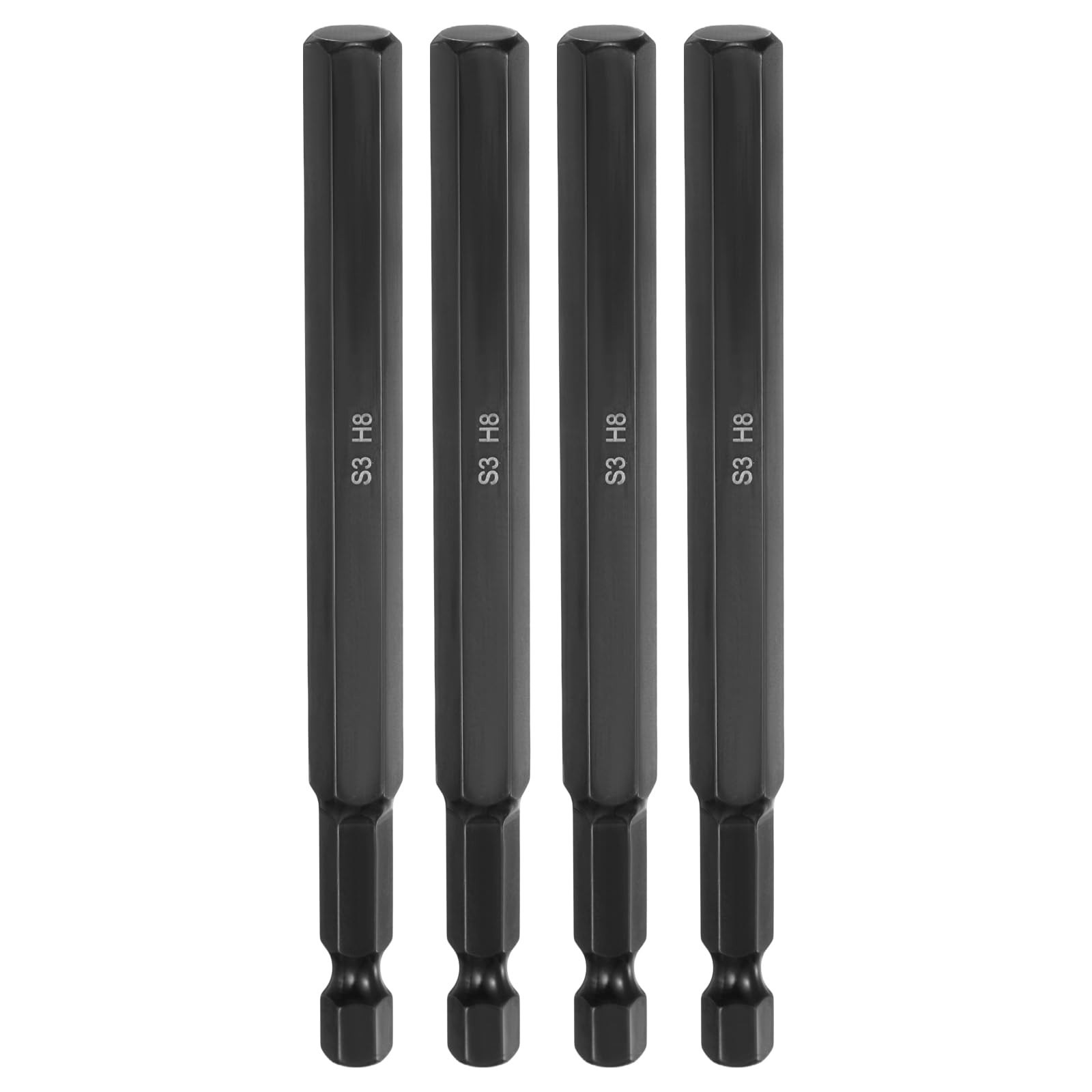sourcing map 4pcs Flat Hex Head Drill Bit H8 (8mm) Magnetic Tip 1/4" Hex Shank 100mm (4") Long Mirror Polished Metric Hexagonal Screw Driver Screwdriver Bits Wrench Electric Power Tools