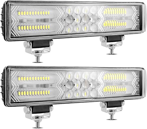 2 luces LED de barra de 12 pulgadas con lente 4D, haz combinado de foco e inundación, luz de trabajo LED de 180 W, 60,000 lúmenes, luz antiniebla,