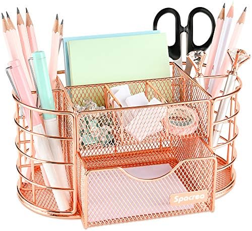 Spacrea Desk Organizers and Accessories, Office Organizer Pencil Holder for Desk, Desk Office Supplies Organizer (Rose Gold)