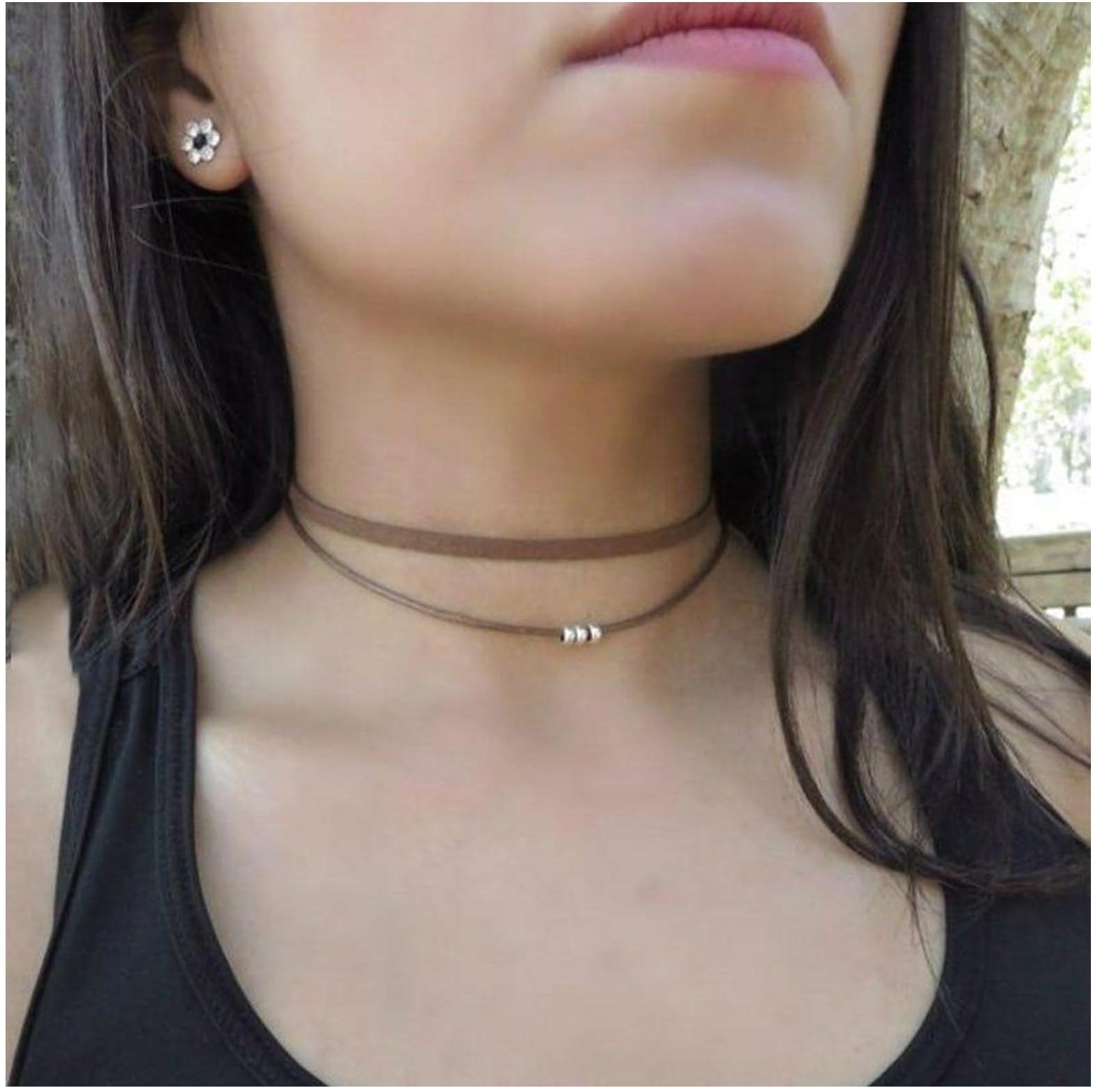Boho Layered Suede Choker Necklace - Brown Velvet Gothic Leather Chain Retro Necklace for Women and Girls Gifts