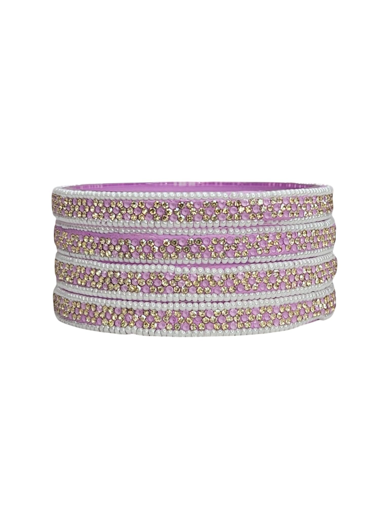 Glass Bangles for Women & Girls | Stone Work Designer Bangles | Pack of 4 Traditional Chudi Set | Lightweight Handcrafted Bridal, Wedding, Party & Festive Use | 9 Color Options-image-36