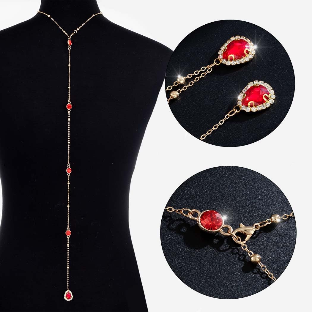 Bounzhi Gold Sexy Rhinestone Back Necklace Crystal Dropback Body Chain Y Long Chain Wedding Body Jewelry for Women and Brides - Image 3