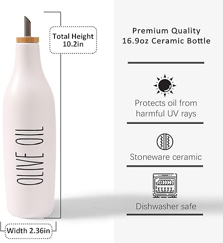 Miniatura 3 de HOMCDALY Juego de dispensador de aceite de oliva y vinagre, dispensador de aceite de cerámica de 16 onzas para cocina, botella dispensadora de