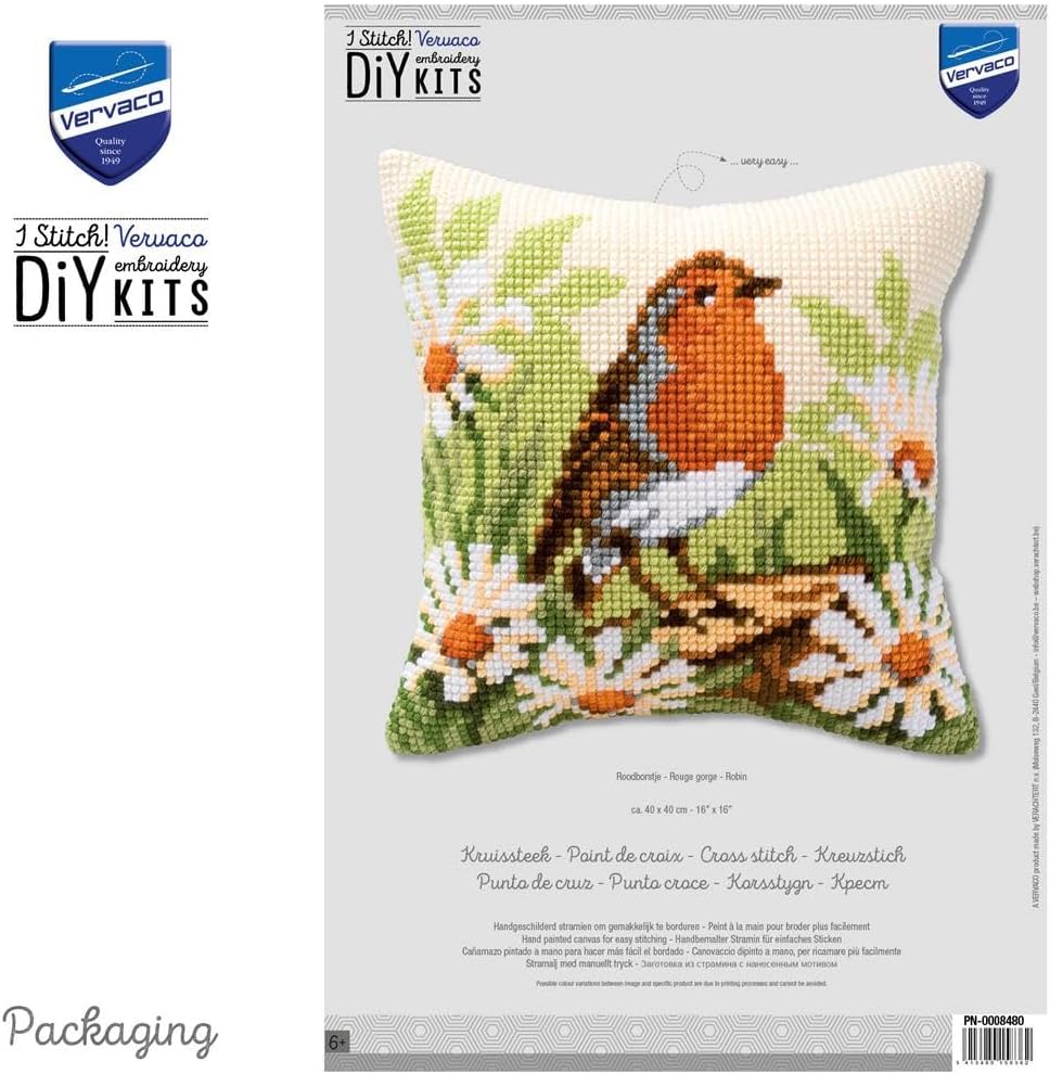 Vervaco Needlepoint Cushion Top Kit 16"X16"-Robin Stitched in Yarn