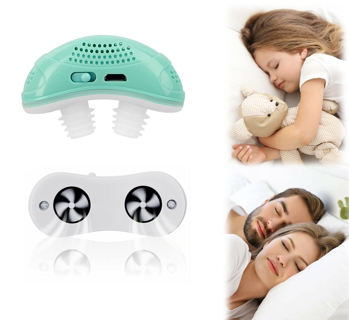ELECDON Anti Snoring Devices, Electric Automatic Snore Stopper Soft Double Eddy Improve Sleep Quality Mini USB Prevent Snoring Device, Fresh Air Comfortable Sleep Breathing for Women Men (Green)