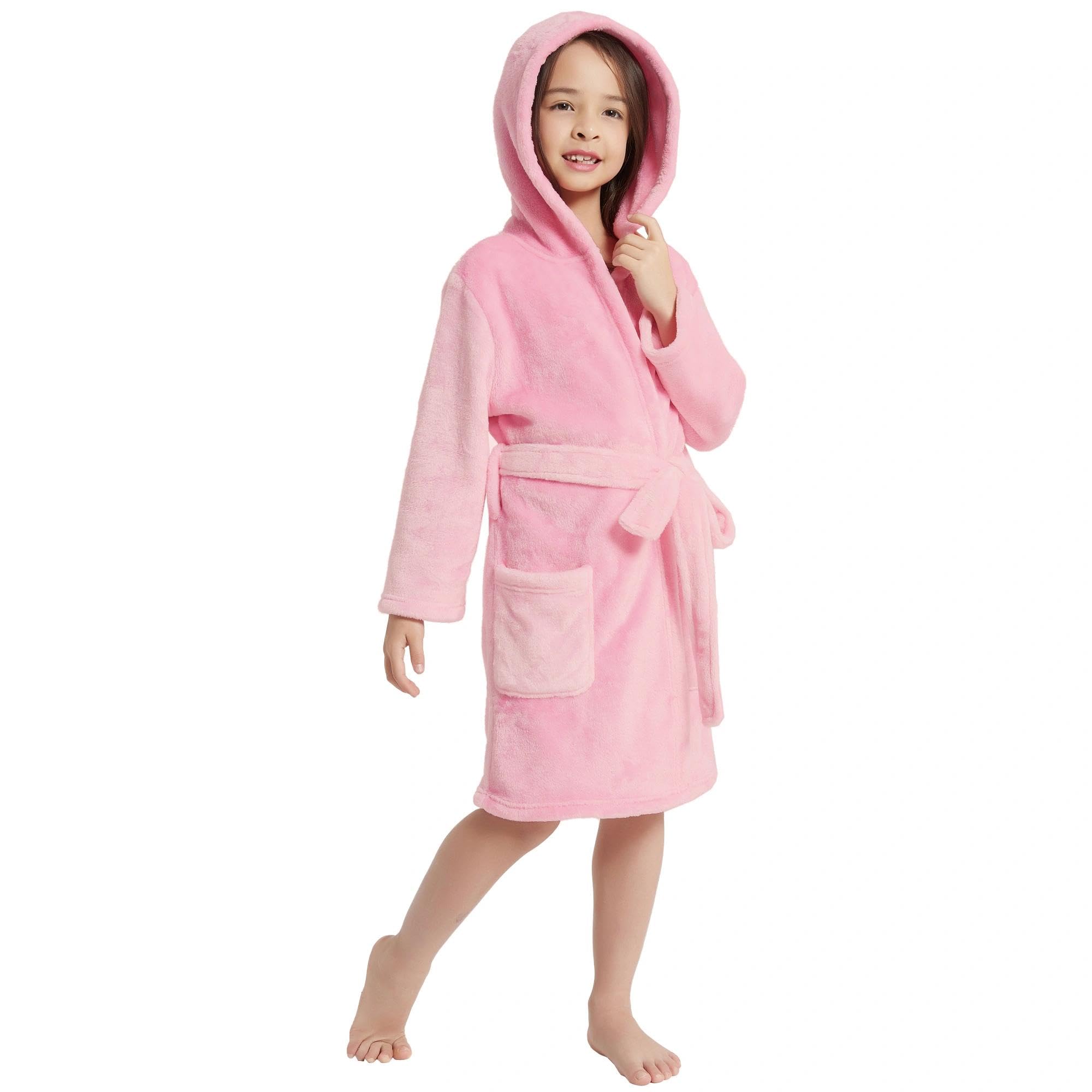 V.&amp;GRIN Girls Fleece Hooded Robe, Soft Unicorn Bathrobe for Kids 5-14 Years