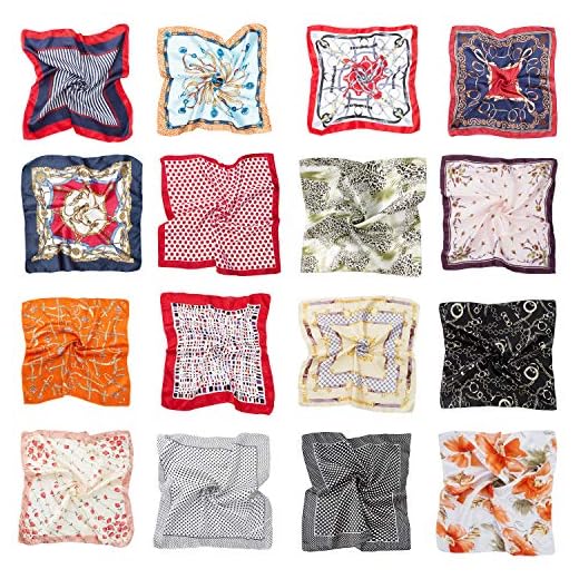 HBselect 16 pcs Pañuelos Cuello Mujer,Bufanda Cuadrada Paqueña Multicolor Para Mujer