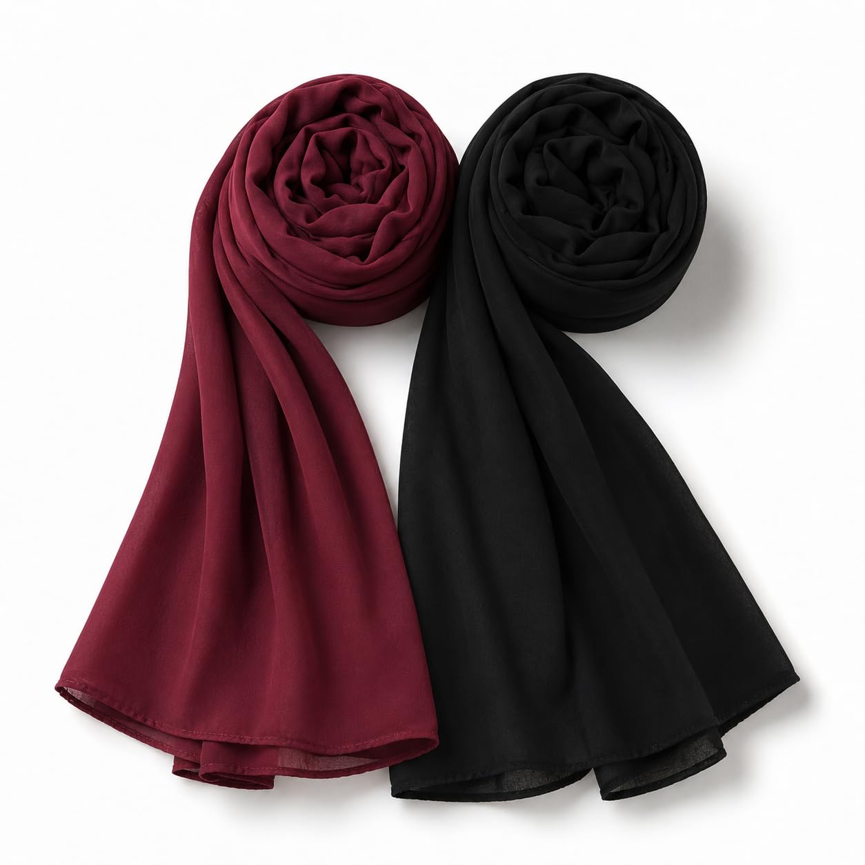 Women's Chiffon Scarf Wrap, Solid Colour, Black and Burgundy, 2 Pack-image-41