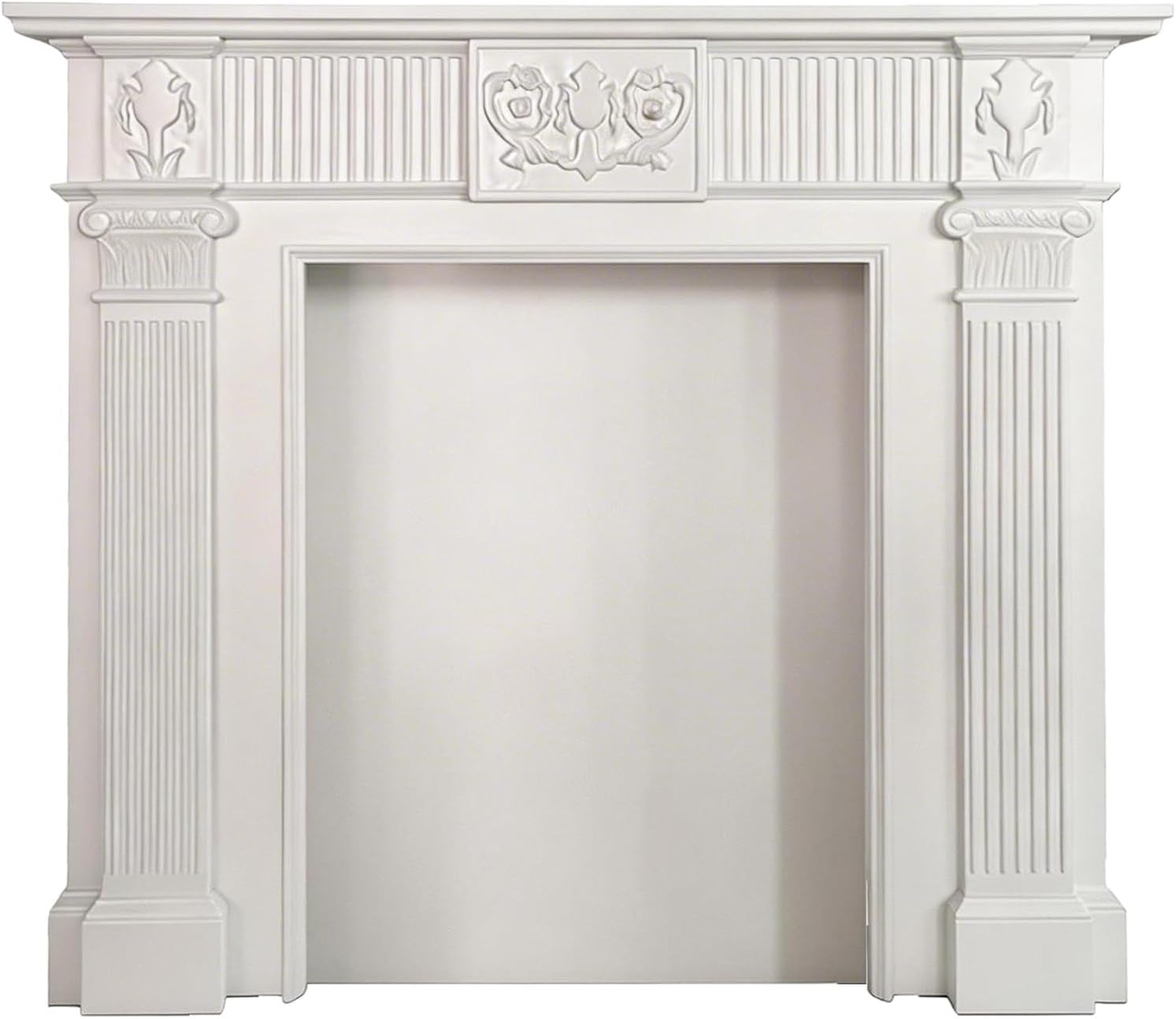 Fireplace Mantel Surround White Birch Wood Fireplace Mantel Surround Traditional Ornate Decorative Frame(Medium)