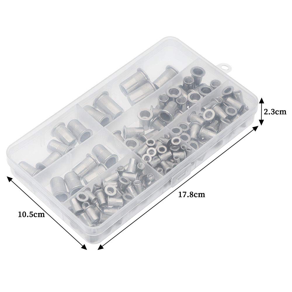 165pcs Flat Head Rivet Nuts Acciaio Inossidabile Metric Metric Recked Doce Assortment Kit M3 M4 M5 M6 M8 M10