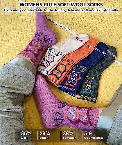 Image of IIG Cute Warm Wool Socks for Women Super Cozy Thick Crew Winter Socks Gifts, 5 Pairs