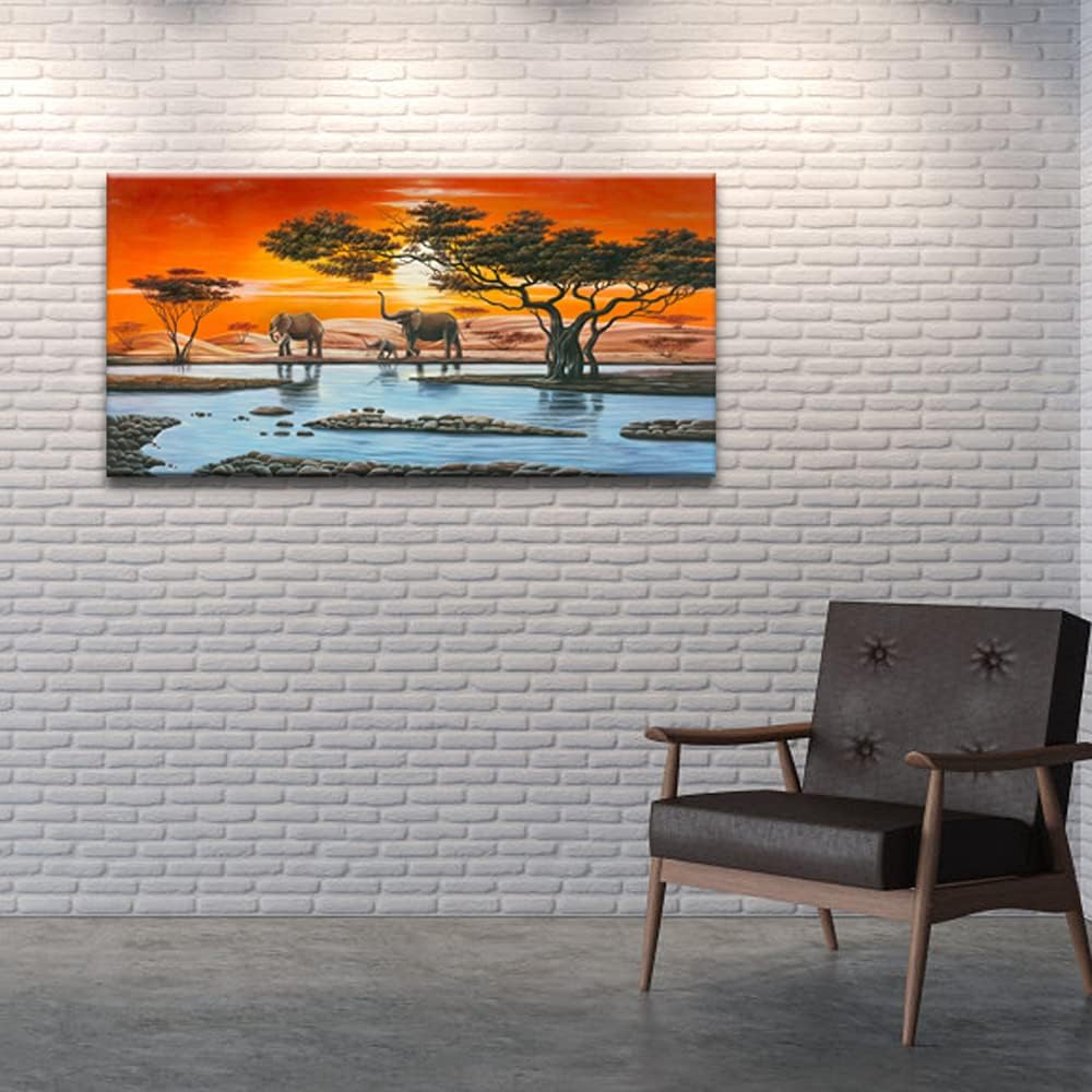 Wieco Art African Elephants Giclee Canvas Prints Wall Art Modern Extra Large African Landscape Animals Paintings Reproduction Pictures Artwork for Living Room Home Decorations