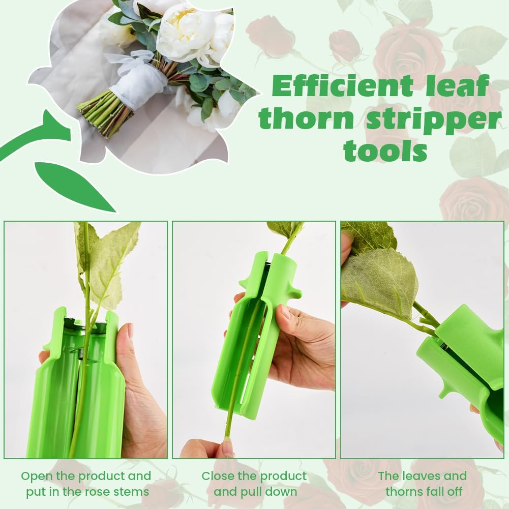 3PCS Rose Thorn Stripper Tool Set with Rose Stripper & Plant Scissors for Leaf Removal,Florist Supplies Florist-Grade Thorn Remover - Quickly Remove Thorns and Branches of Roses