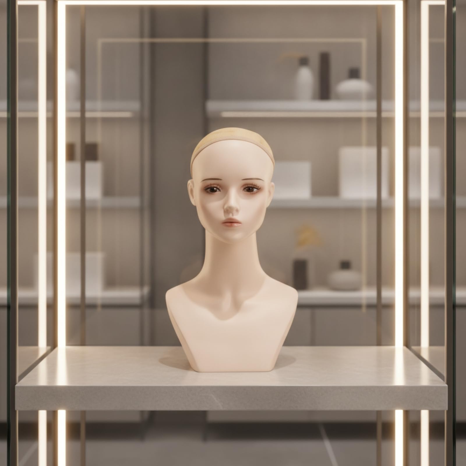 Testa per Parrucche Leggero | Realistico, Busto Manichino con Collo Lungo, Neutro, Busto Espositivo con Spalle Svasate, per Studio Fotografico, fotografo
