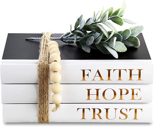 Miniatura 10 de Libros blancos decorativos libros apilados de granja libros de tapa dura decorativos hogar dulce hogar juego de 3 libros apilados para decorar mesas