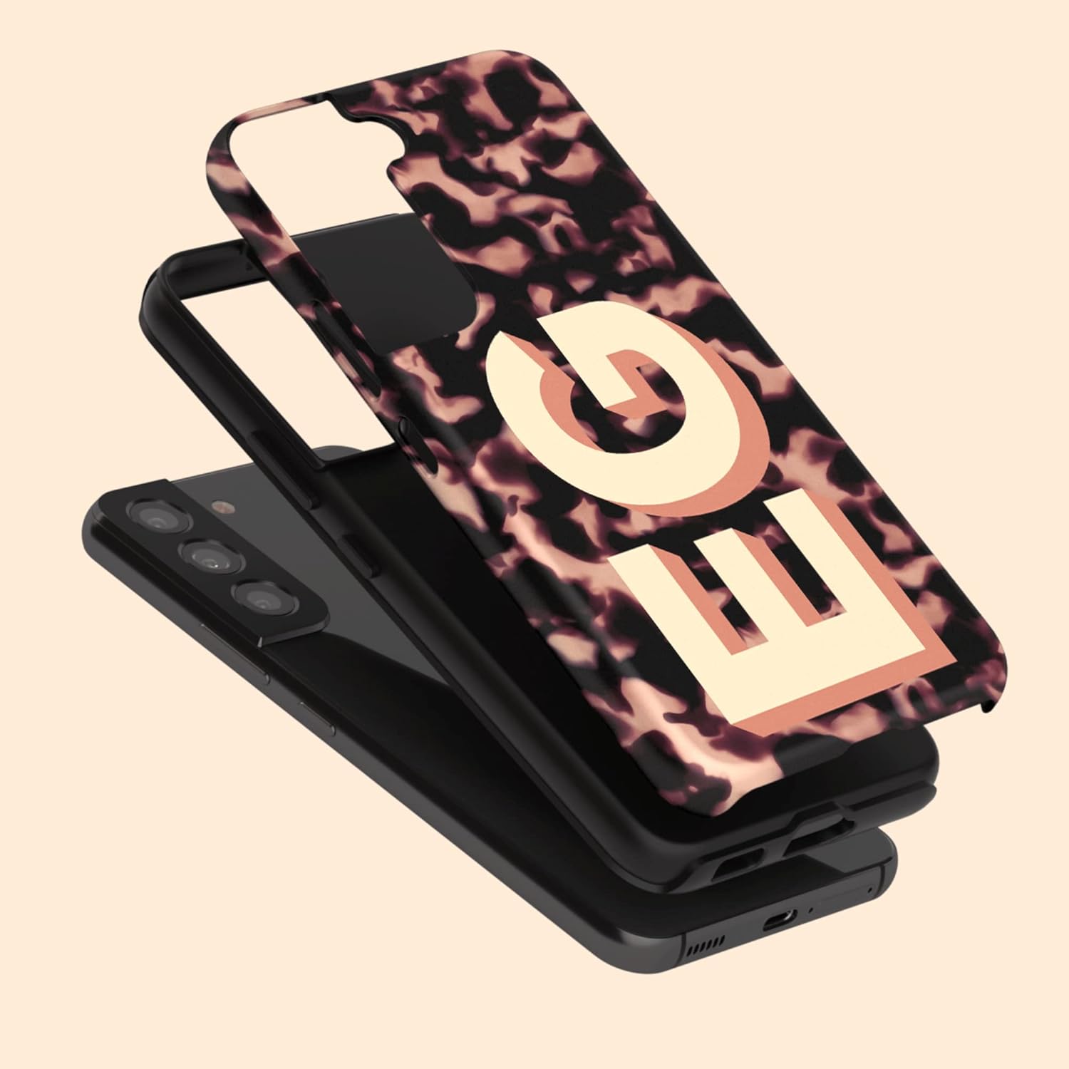 Custom 3D Initials Dark Tort Personalized Case, Compatible with Samsung Galaxy S26 Ultra, S25 Plus, S24, S23, S22, S21, S20