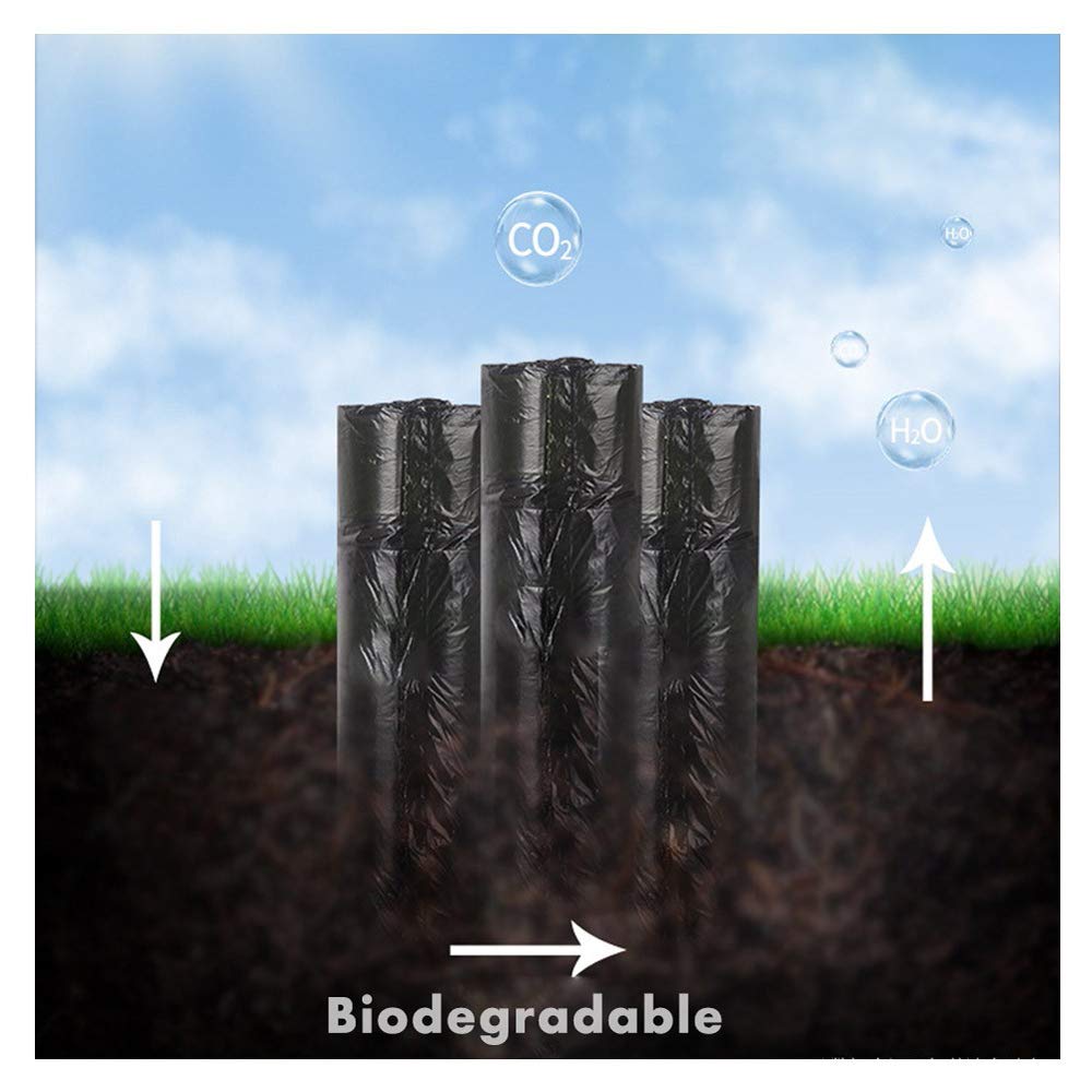 WING Schwarz mülltüten mit Tragegriff Zugband, Recycling Swirl Bio müllbeutel 20l kompostierbar Abfalleimer Müllsäcke, 50 * 55cm,8 Rolls 120 Counts