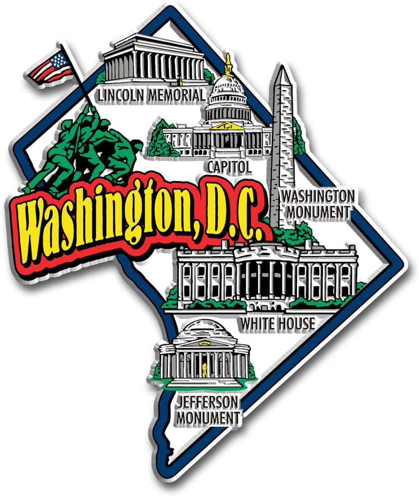 Washington, D.C. Jumbo Map Magnet by Classic Magnets, 3.6" x 4.3", Collectible 3D Rubber Vintage-Style Souvenirs and Gifts Made in The USA